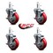 Service Caster 4'' Red Poly Swivel 7/16'' Grip Ring Stem Caster Set with Brake, 4PK SCC-GR20S414-PPUB-RED-TLB-716138-4 - alternate 2